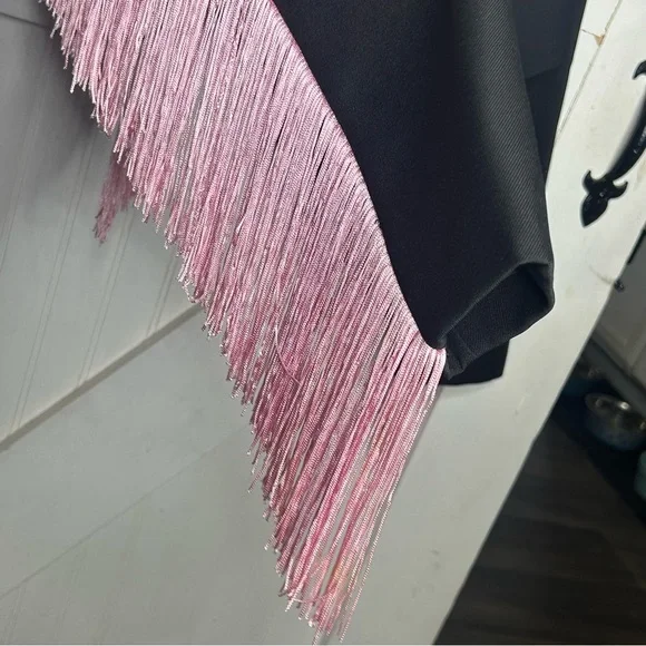 Nasty Gal Premium Tassel Trim Blazer Black with Pink Fringe Size 0 - Picture 8 of 9